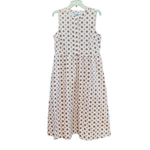 Croft & Barrow Midi Dress Small White Tan Geometric Classic Full Skirt Teacher